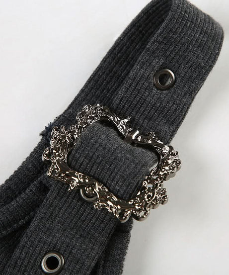 Gothic Wing & Cross Buckle Ribbed Tank Top - Edgy Fall & Halloween Style