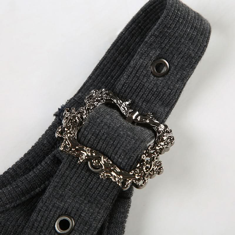 Gothic Wing & Cross Buckle Ribbed Tank Top - Edgy Fall & Halloween Style