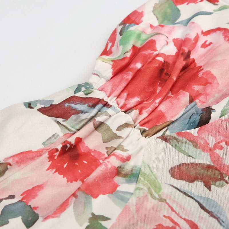 Vibrant Floral Ruched Tube Top - Chic Vacation & Resort Wear for Women