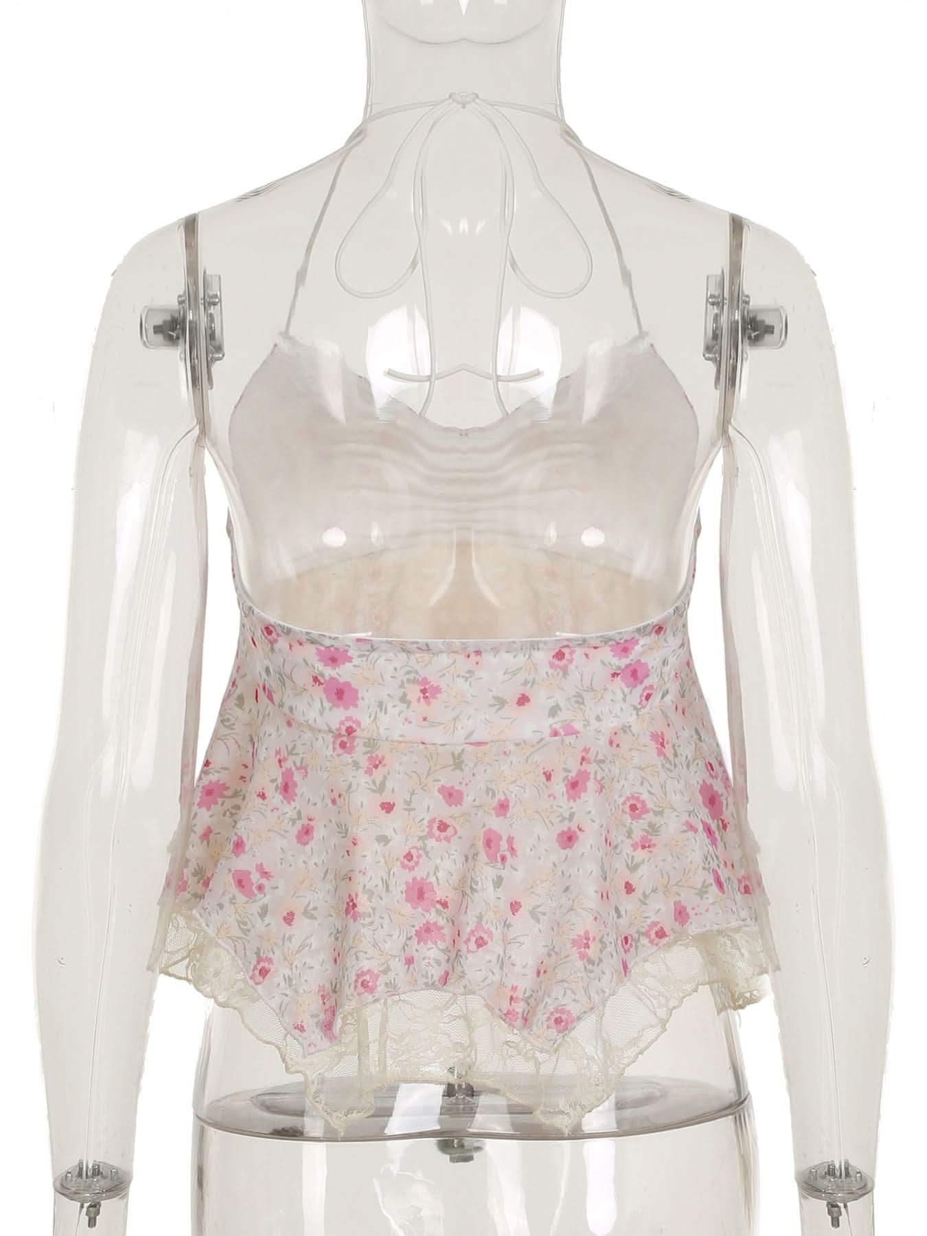 Dreamy Pink Floral Halter Peplum Top - Sweet Lace Trim & Vacation Ready Style