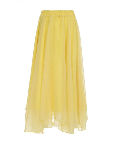 Golden Hour Glow: Effortless Yellow Chiffon Ruffle Midi Skirt – Your Versatile Fall & Resort Staple