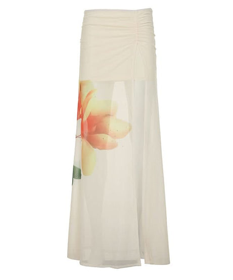 Autumn Bloom Sheer Maxi Skirt - Ruched Waist & Flowy Elegance