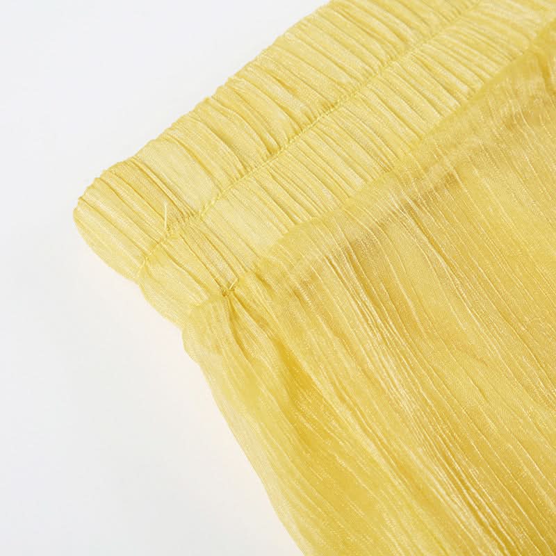 Golden Hour Glow: Effortless Yellow Chiffon Ruffle Midi Skirt – Your Versatile Fall & Resort Staple