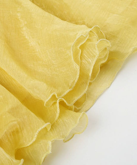 Golden Hour Glow: Effortless Yellow Chiffon Ruffle Midi Skirt – Your Versatile Fall & Resort Staple