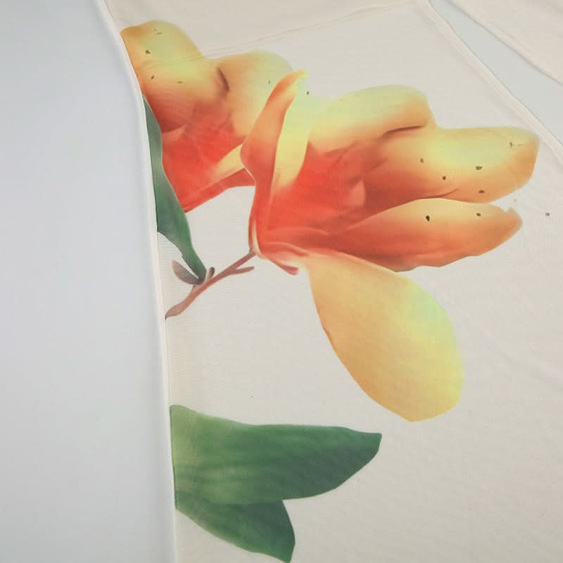 Autumn Bloom Sheer Maxi Skirt - Ruched Waist & Flowy Elegance