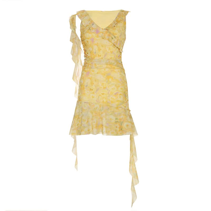Golden Hour Bloom Ruffle Mini Dress - Effortless Chic for Fall Getaways