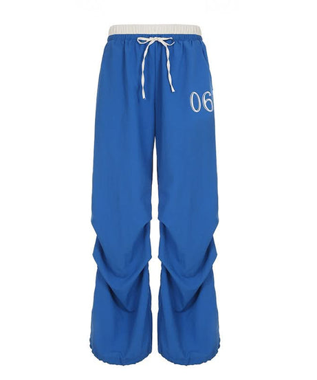 Trendy Y2K Baggy Wide Leg Pants - Women's Royal Blue Drawstring Athleisure for Fall
