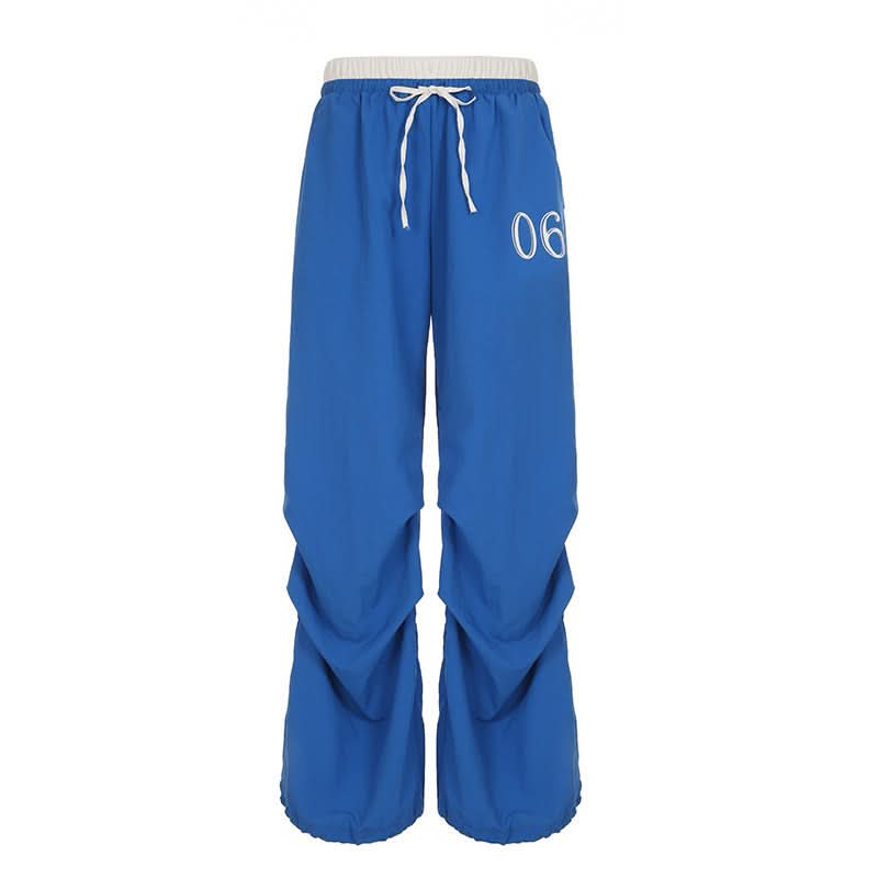 Trendy Y2K Baggy Wide Leg Pants - Women's Royal Blue Drawstring Athleisure for Fall