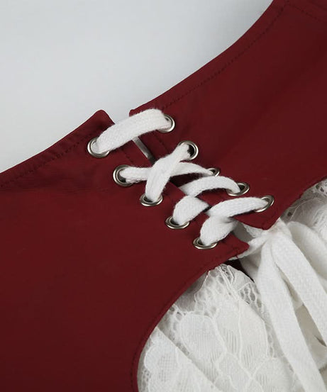 Burgundy Garter Strap & Ruffled Lace Mini Skirt - Edgy Fall Fashion Statement