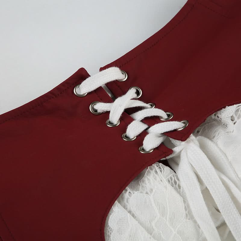 Burgundy Garter Strap & Ruffled Lace Mini Skirt - Edgy Fall Fashion Statement