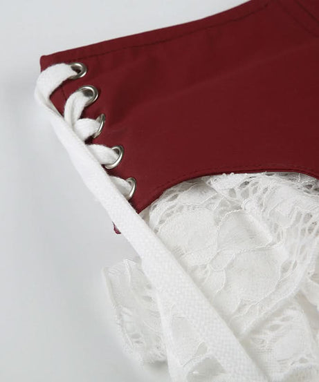 Burgundy Garter Strap & Ruffled Lace Mini Skirt - Edgy Fall Fashion Statement