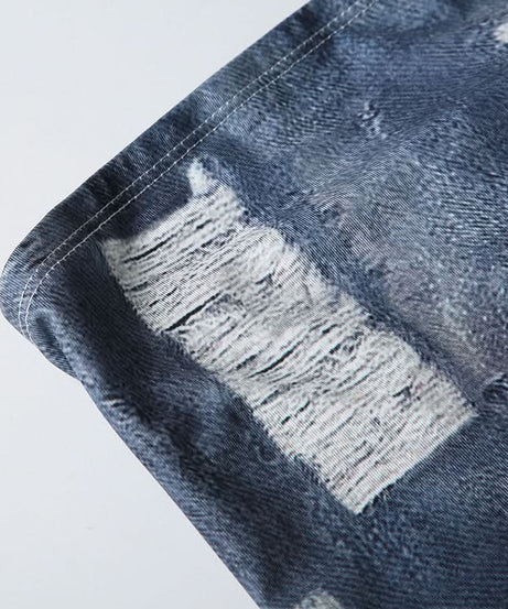 Edgy Distressed Denim Print Tube Top | Y2K Strapless Style for Fall Layering