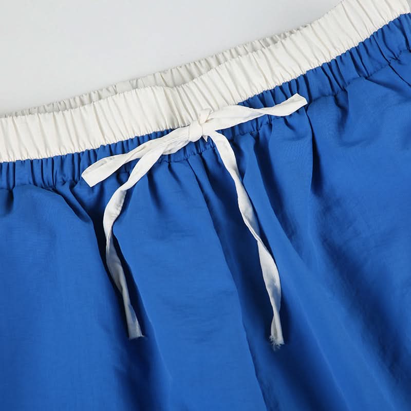 Trendy Y2K Baggy Wide Leg Pants - Women's Royal Blue Drawstring Athleisure for Fall