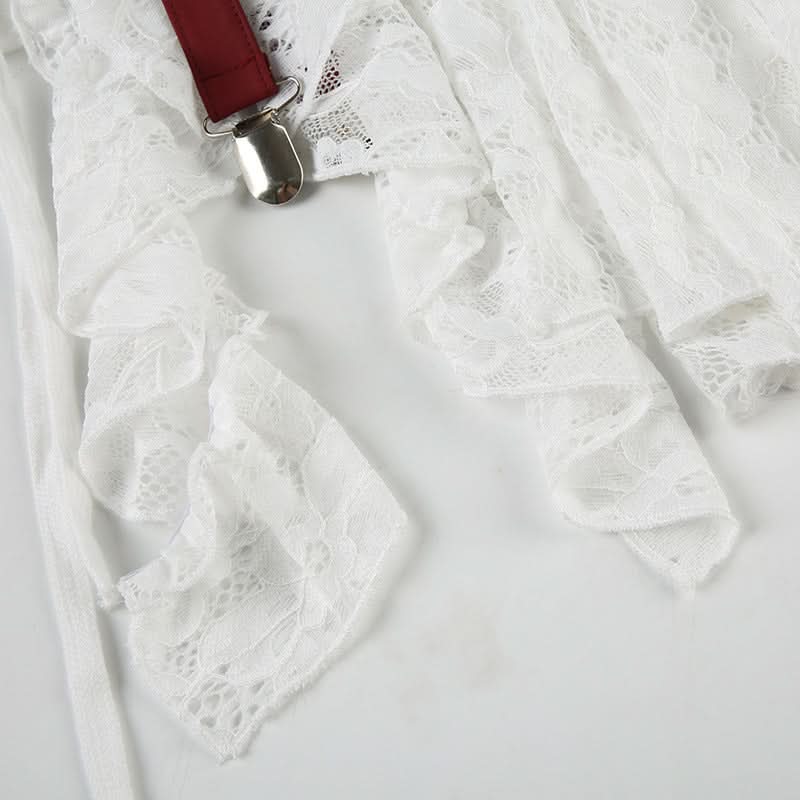 Burgundy Garter Strap & Ruffled Lace Mini Skirt - Edgy Fall Fashion Statement