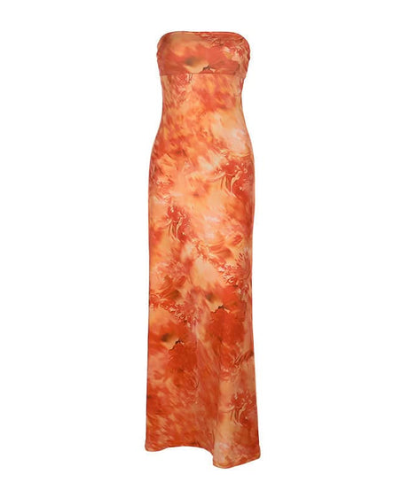 Autumn Ember Strapless Maxi Dress - Backless Boho Chic Print