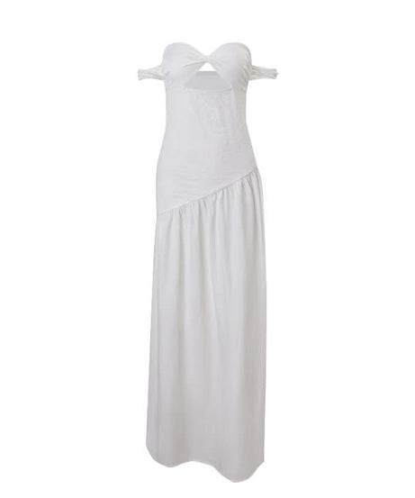 White Off-Shoulder Sweetheart Cut-Out Maxi Dress - Your Fall/Winter Vacation Essential