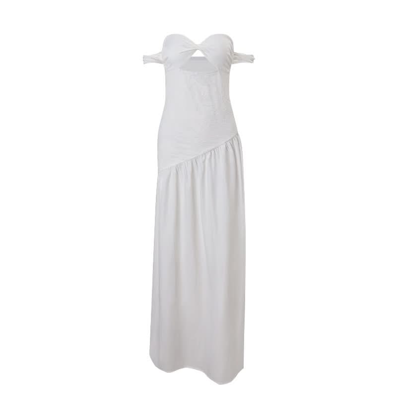 White Off-Shoulder Sweetheart Cut-Out Maxi Dress - Your Fall/Winter Vacation Essential