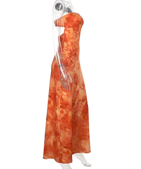 Autumn Ember Strapless Maxi Dress - Backless Boho Chic Print