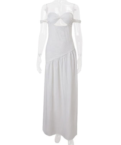 White Off-Shoulder Sweetheart Cut-Out Maxi Dress - Your Fall/Winter Vacation Essential