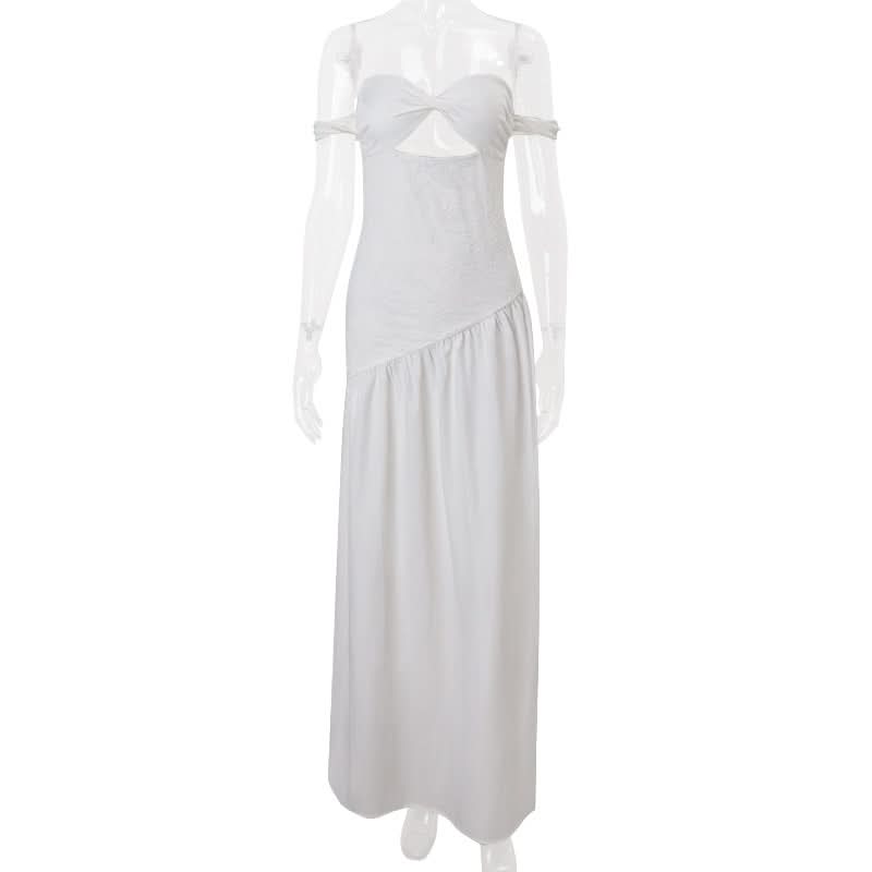 White Off-Shoulder Sweetheart Cut-Out Maxi Dress - Your Fall/Winter Vacation Essential