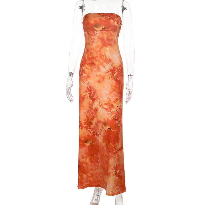 Autumn Ember Strapless Maxi Dress - Backless Boho Chic Print