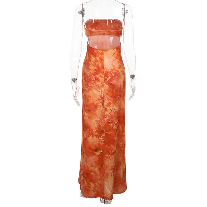 Autumn Ember Strapless Maxi Dress - Backless Boho Chic Print