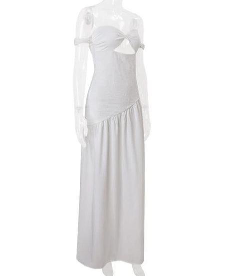 White Off-Shoulder Sweetheart Cut-Out Maxi Dress - Your Fall/Winter Vacation Essential