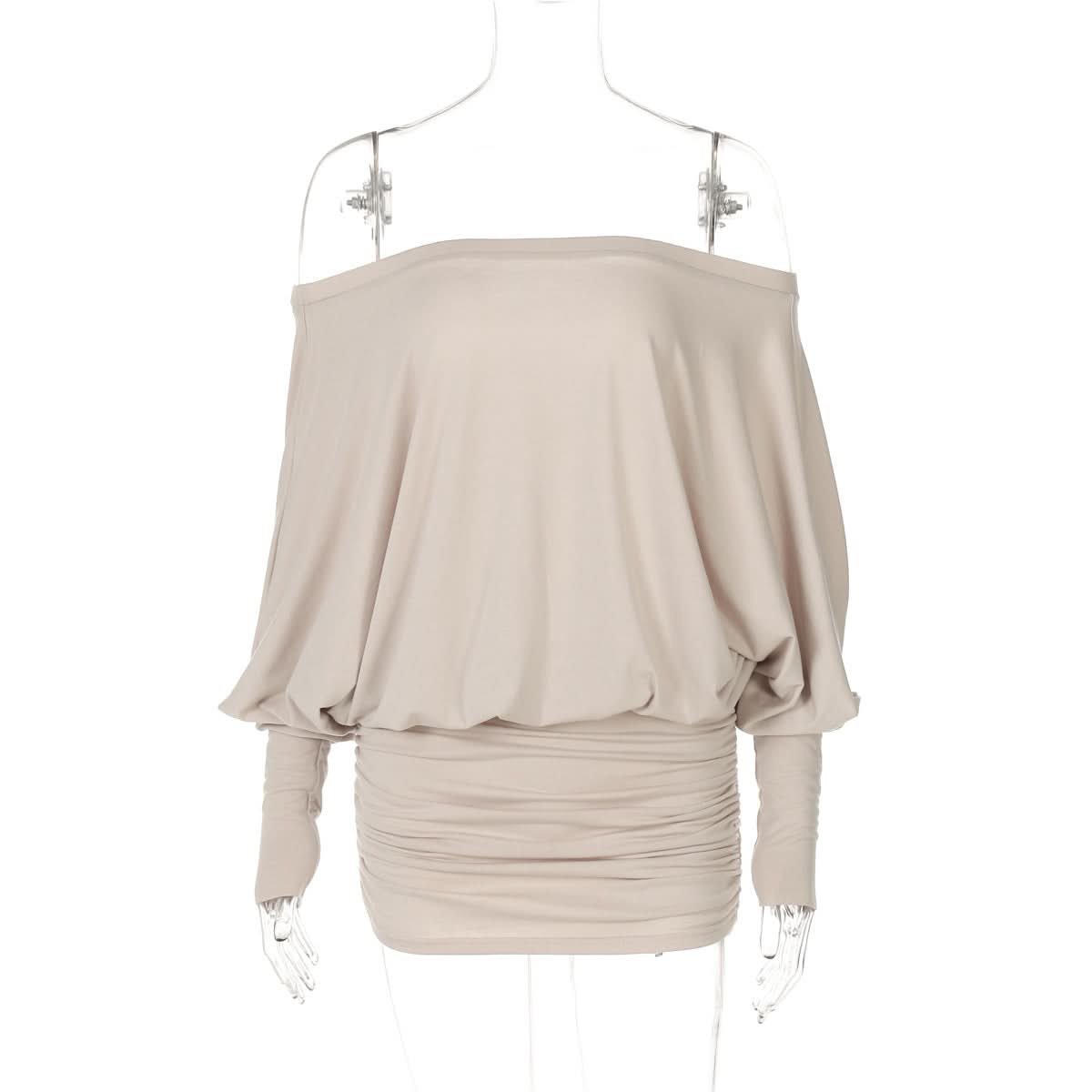 Effortless Chic: Off-Shoulder Dolman Sleeve Ruched Mini Dress – Perfect for Fall & Holiday Styling