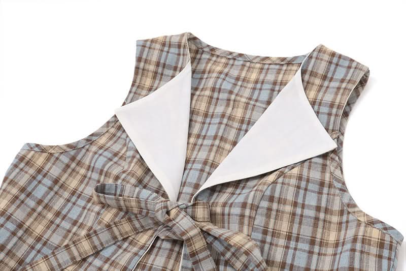 Chic Autumn Plaid Peplum Top – Sweet Peter Pan Collar & Bow Tie