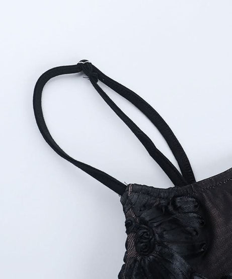 Sultry Black Floral Embroidered Mesh Cami Top – Autumn Evenings & Holiday Season Essential