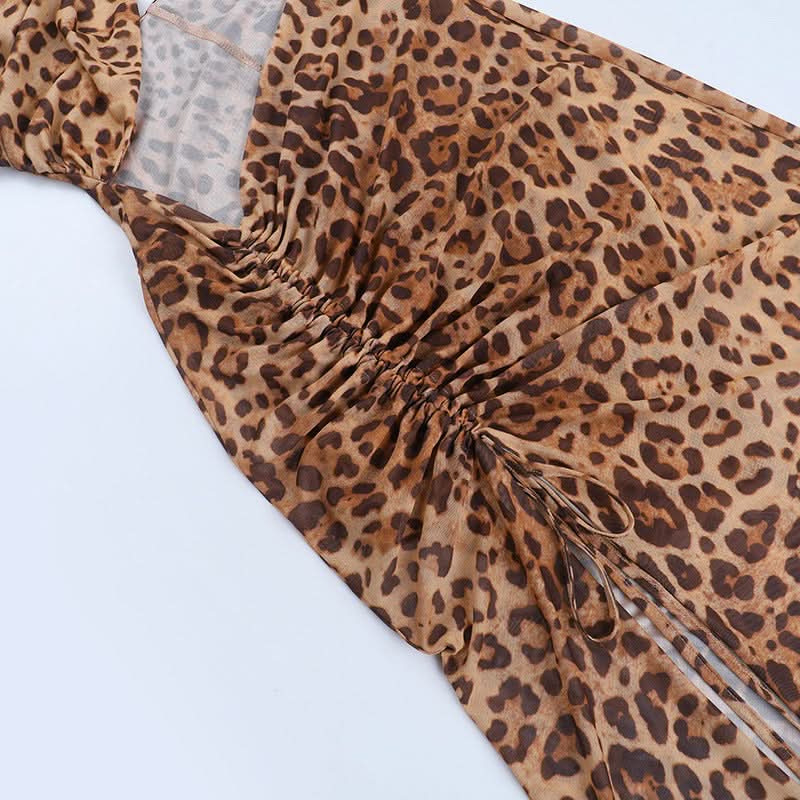 Unleash Your Wild Side: Daring Leopard Print Halter Cut-Out Maxi Dress - Perfect for Fall Parties & Holiday Getaways
