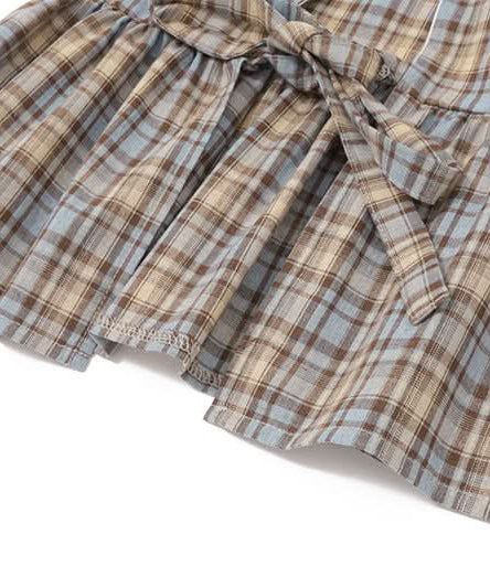 Chic Autumn Plaid Peplum Top – Sweet Peter Pan Collar & Bow Tie