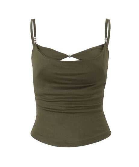 Autumn Chic: Olive Green Twisted Front Cami with Metallic Detail – Your Perfect Fall Layering Top