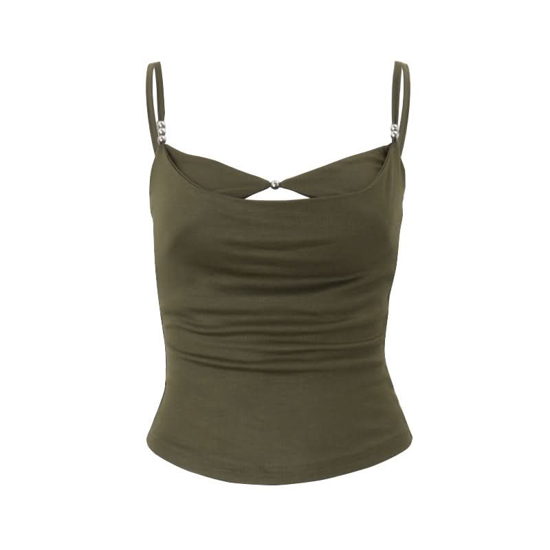 Autumn Chic: Olive Green Twisted Front Cami with Metallic Detail – Your Perfect Fall Layering Top