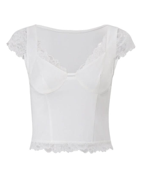 Romantic Lace Bustier Cap Sleeve Top - Chic Fall Layering Essential