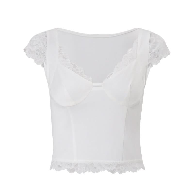 Romantic Lace Bustier Cap Sleeve Top - Chic Fall Layering Essential