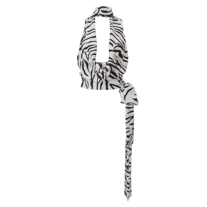 Wildly Chic: Zebra Print Halter Backless Top - Fall Party & Vacation Ready