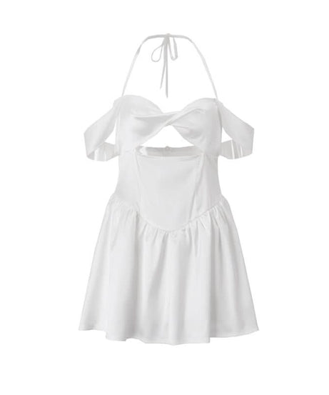 Chic White Halter Off-Shoulder Cutout Mini Dress - Party, Vacation & Date Night Ready