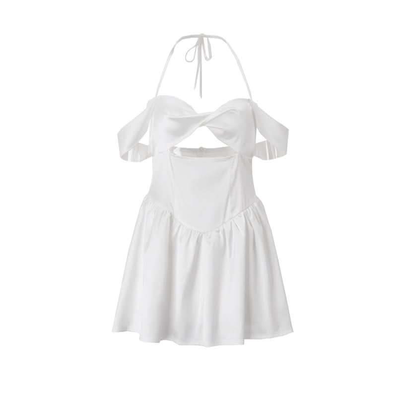 Chic White Halter Off-Shoulder Cutout Mini Dress - Party, Vacation & Date Night Ready