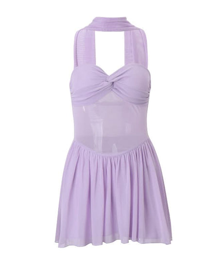 Lavender Haze Sweetheart Halter Mini Dress - Chic Sheer Panel & Backless Glam for Fall Parties