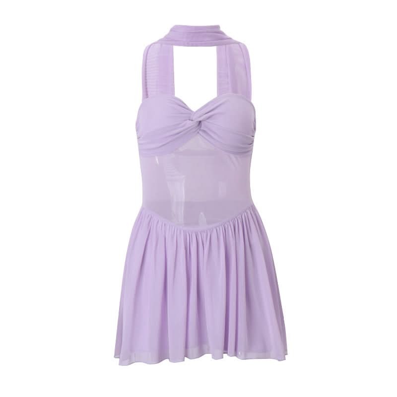 Lavender Haze Sweetheart Halter Mini Dress - Chic Sheer Panel & Backless Glam for Fall Parties