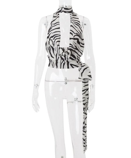 Wildly Chic: Zebra Print Halter Backless Top - Fall Party & Vacation Ready