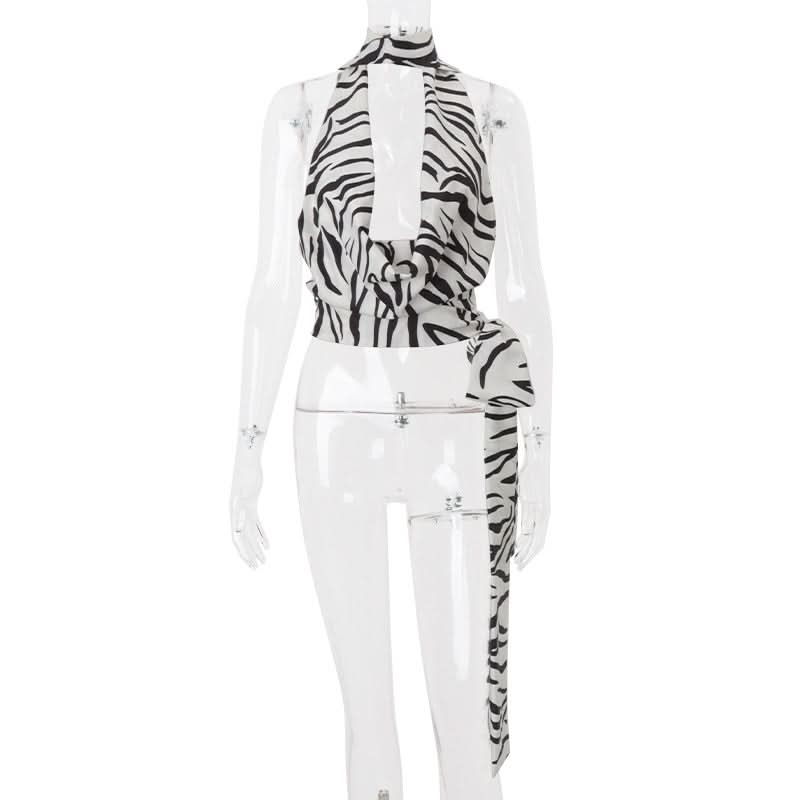 Wildly Chic: Zebra Print Halter Backless Top - Fall Party & Vacation Ready