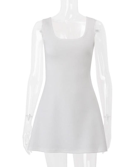 Effortless Chic White Square Neck Mini Dress – Your Versatile Fall Styling Staple