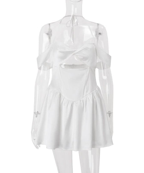 Chic White Halter Off-Shoulder Cutout Mini Dress - Party, Vacation & Date Night Ready