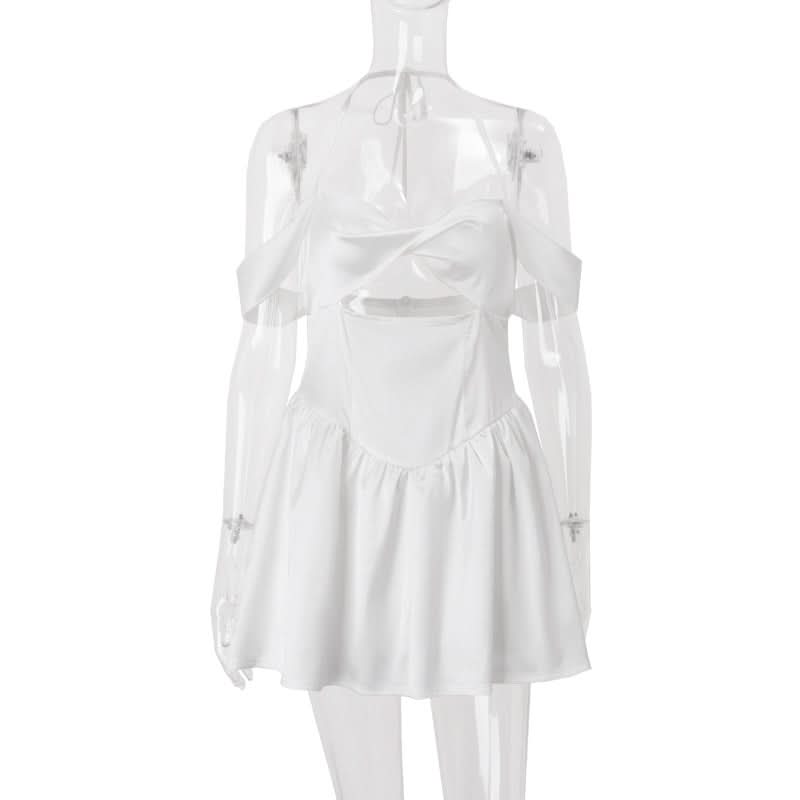 Chic White Halter Off-Shoulder Cutout Mini Dress - Party, Vacation & Date Night Ready