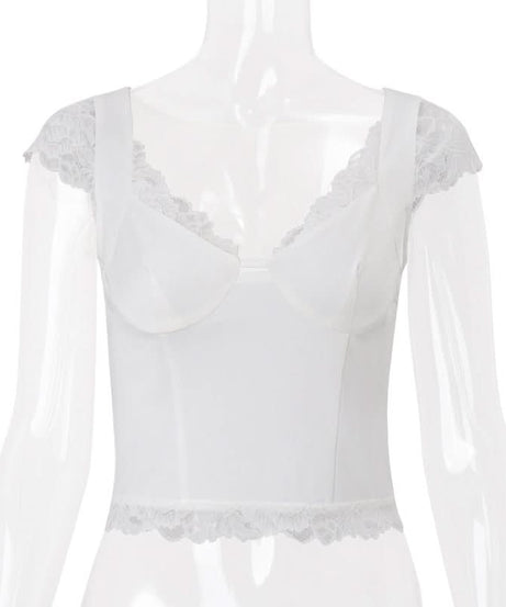 Romantic Lace Bustier Cap Sleeve Top - Chic Fall Layering Essential