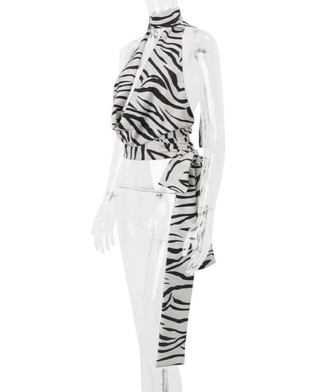 Wildly Chic: Zebra Print Halter Backless Top - Fall Party & Vacation Ready