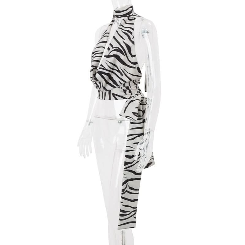 Wildly Chic: Zebra Print Halter Backless Top - Fall Party & Vacation Ready