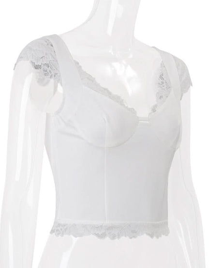 Romantic Lace Bustier Cap Sleeve Top - Chic Fall Layering Essential